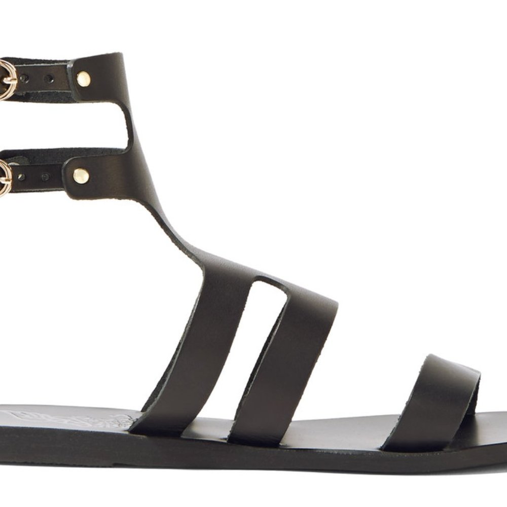 New Anthropologie Black Jessica Leather Sandals - Picture 4 of 9